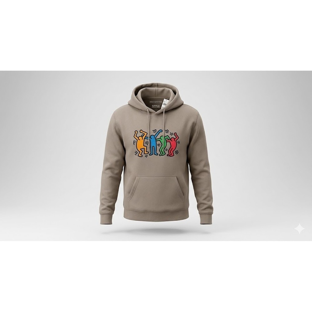 Urban Outfitters Keith Haring Dancing Men Hoodie Mens Size M Taupe NWT